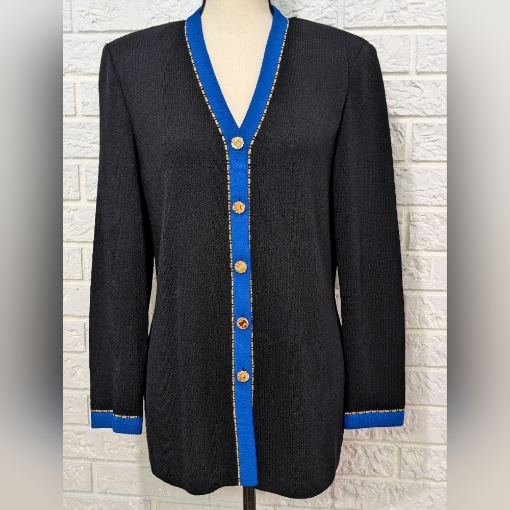 Vintage 90's St. John Collection V-Neck Blazer Cardigan Sweater SZ 10 Button-Up